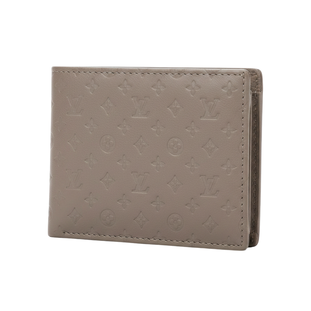 Premium Monogram Embossed Leather Bifold Wallet for Men - Beige / Taupe