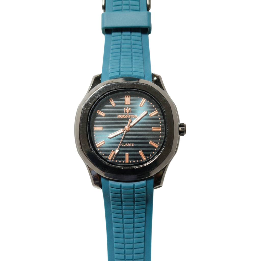 Moonston Men’s Luxury Quartz Watch – Textured Teal Dial with Sporty Silicone Strap