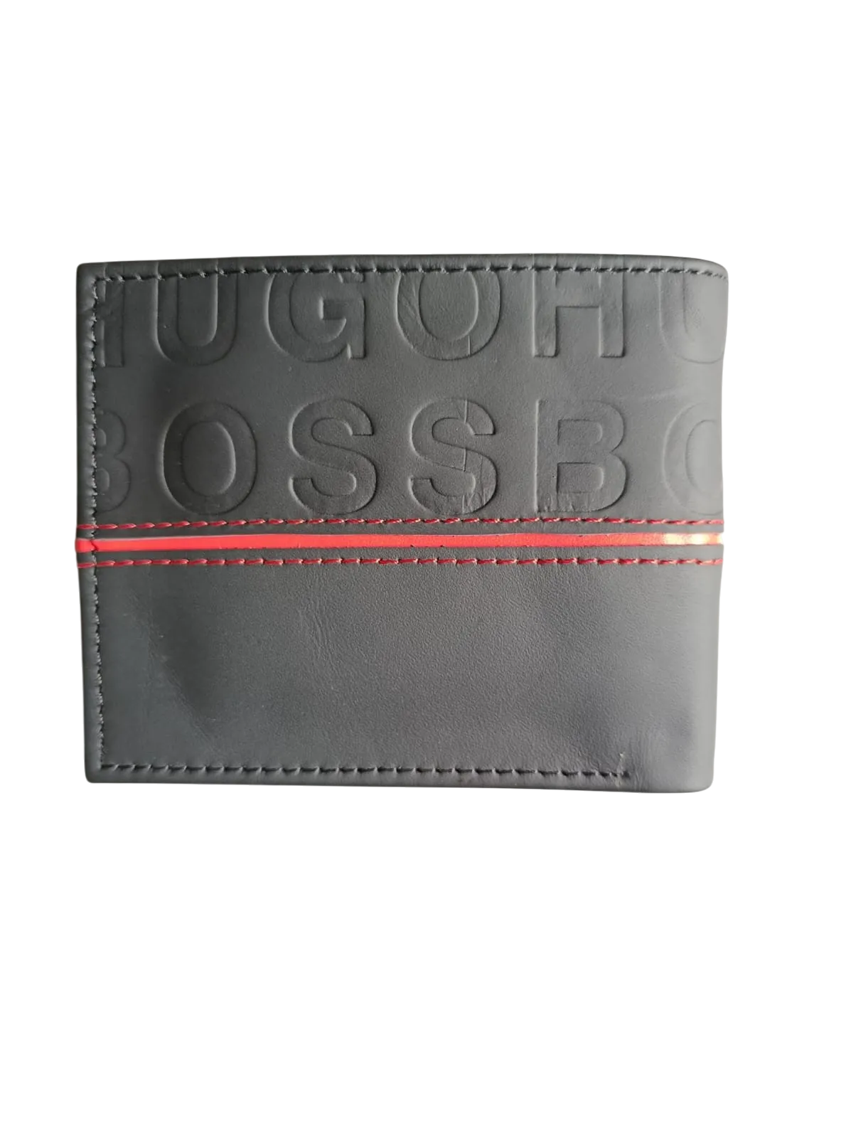 Men's Embossed Leather Bi-Fold Wallet with Red Stitch Accent